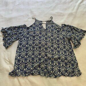 NEW Suzanne‎ Betro cold shoulder lightweight flutter sleeve flowy shirt top